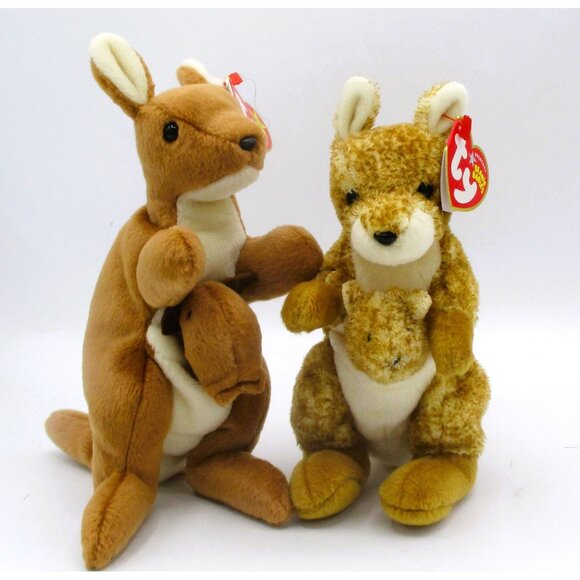 Lot Of 2 Ty Beanie Babies Kangaroos  Willoughby & Pouch New With Tags - Picture 1 of 4